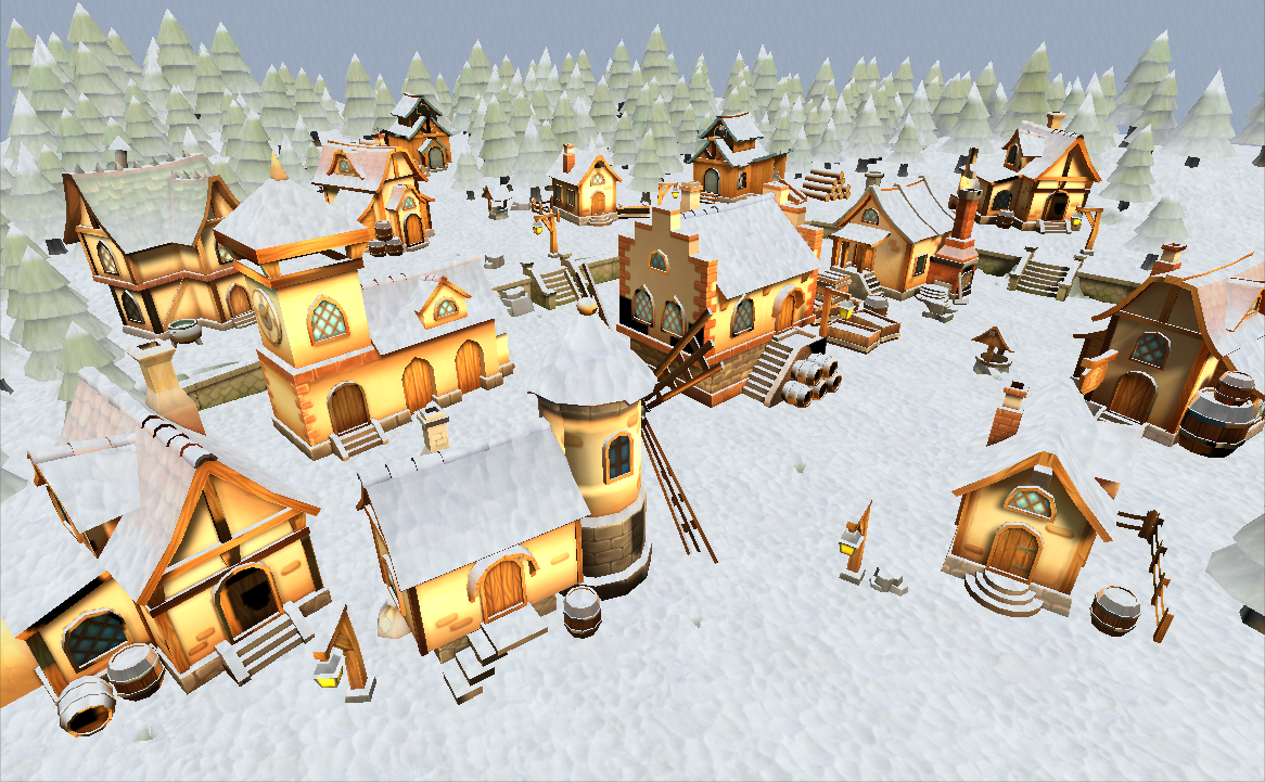 Low Poly 3D Snow Village Unity Asset Shader